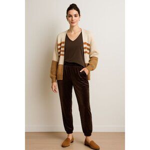 85. Womens Neutral Aesthetic Cardigan Tank Velour Jogger Size XL SET Brown Cream